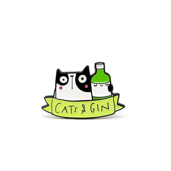 Cats and gin enamel pin badge