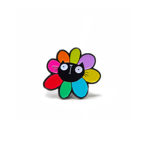 Black cat flower enamel pin badge - Hofficraft