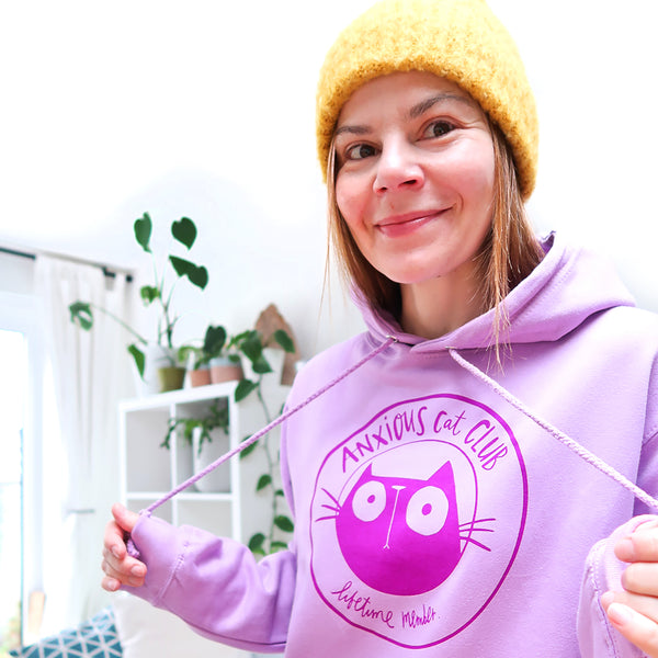 Anxious cat Club hoodie lilac