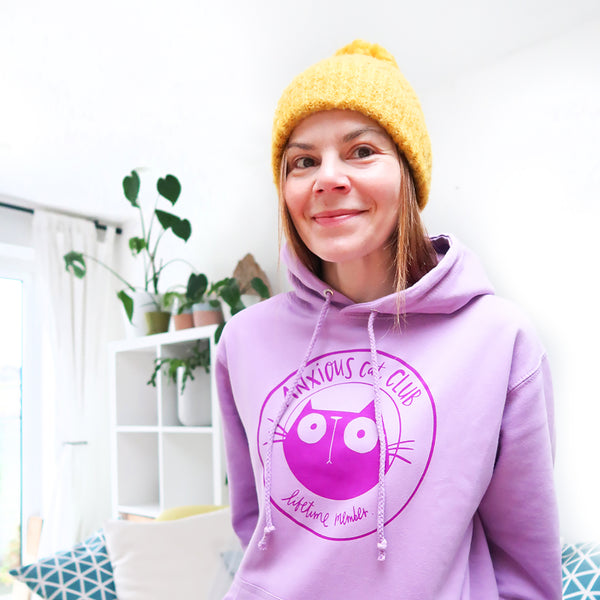 Anxious cat Club hoodie lilac