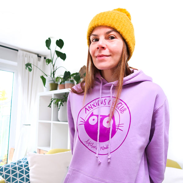 Anxious cat Club hoodie lilac