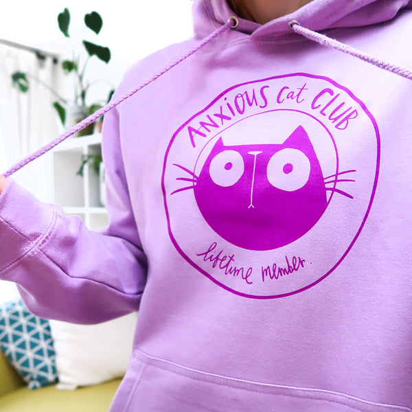 Anxious cat Club hoodie lilac