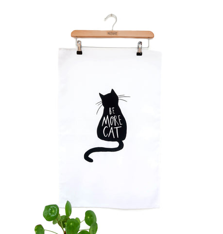 Cat tea towel • black cat tea towel • Be more cat - Hofficraft