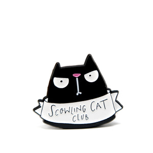 Scowling black cat enamel pin badge